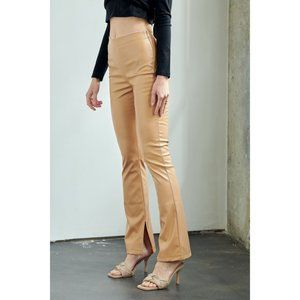 LEATHER FLARE PANTS WITH SIDE SLIT